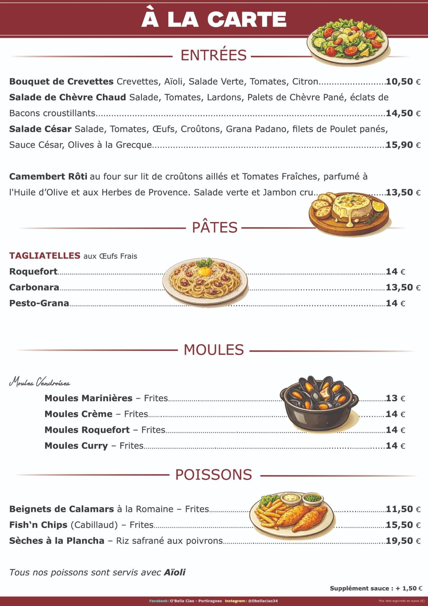 À la Carte, Pâtes, Lasagne, Moules, Poissons